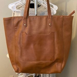 Cognac Faux Leather Tote Bag